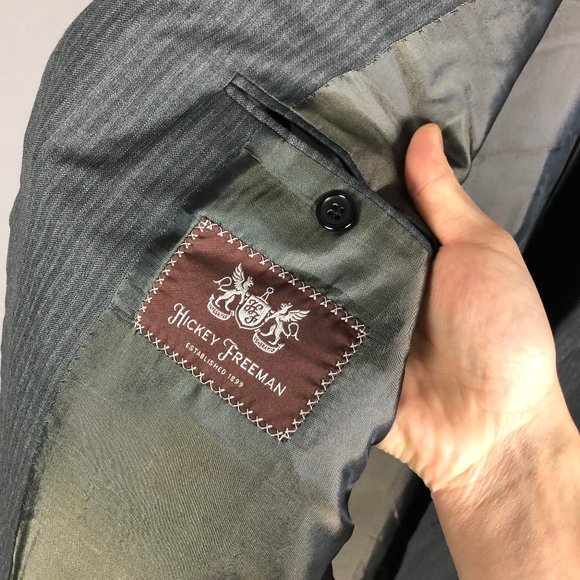 Hickey Freeman Gray Stripe Notch Lapel Wool Suit Jacket Size 48L - Picture 6 of 9